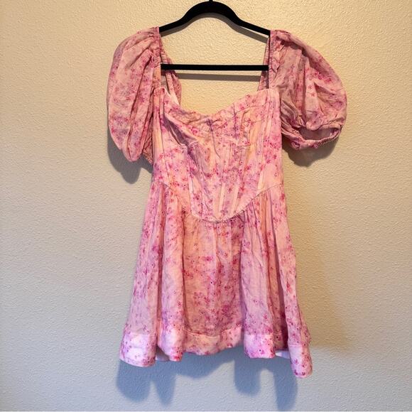 Bardot Revolve Pink Floral Kiah Corset Mini Dress Womens M Coquette Romantic - Picture 2 of 16